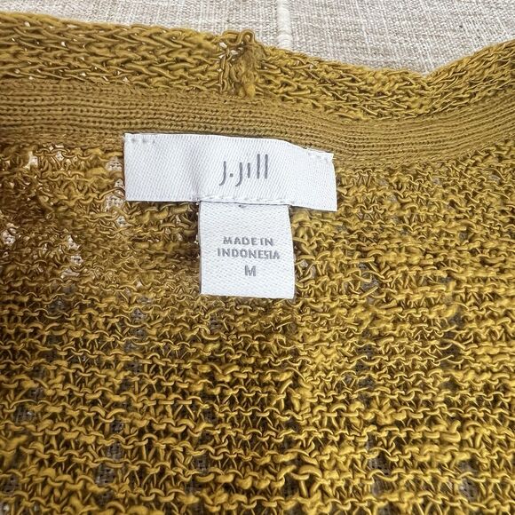 J. Jill Gilded Coin Mustard Yellow Open Knit Sweater Women’s M - Picture 8 of 11
